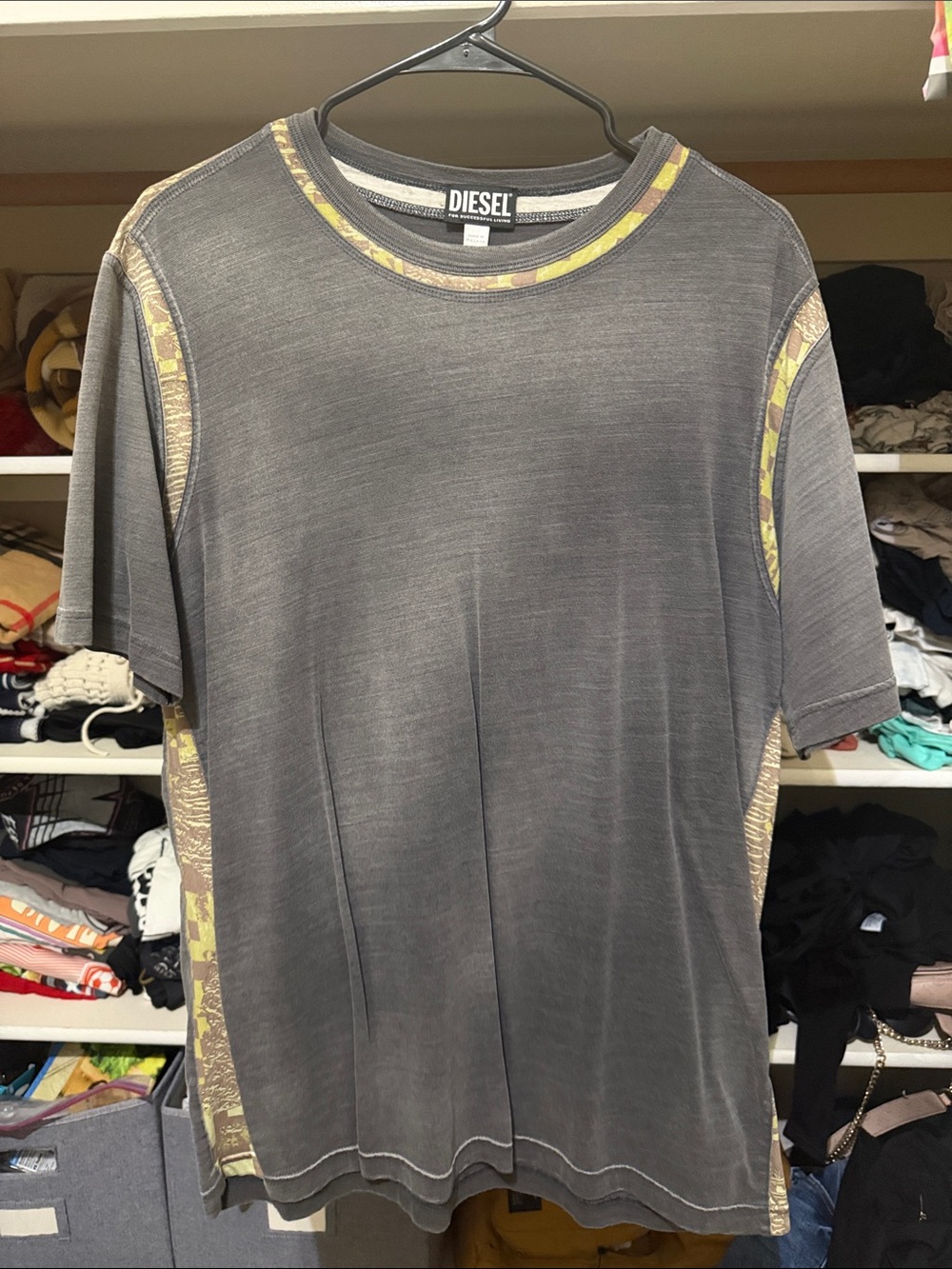 Diesel Gray Short-Sleeve Crewneck T-Shirt with Olive Accents